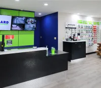 a store with a counter and a display