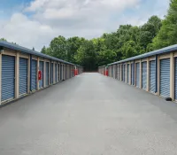 a row of metal sheds