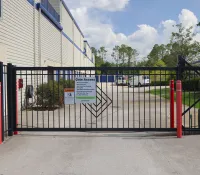 a gated off area with a sign on it