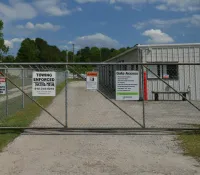 a gated off area with signs