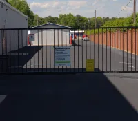 a gated off area with a sign on it