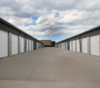 a row of white garage doors