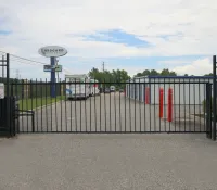 a gated off area with signs