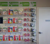 a shelf with products on it