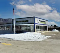 a building with a flag in front