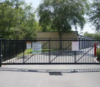 a gated off area with a sign on it