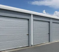 a row of garage doors