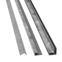 Three metal corner guards with textured silver finish displayed on white background.