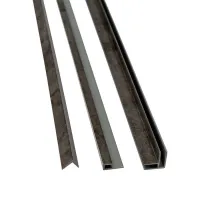 Three different metal channel profiles in varying sizes displayed on a white background.