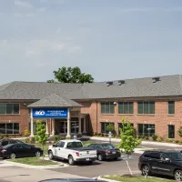 a parking lot in front of a building