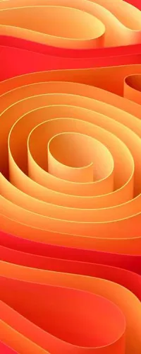 Abstract close-up of layered red and orange paper forming smooth, flowing spiral shapes and curves.