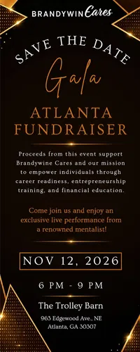 Save the Date Gala Atlanta Fundraiser on Nov 12, 2026, at The Trolley Barn from 6-9 PM for Brandywin Cares event.