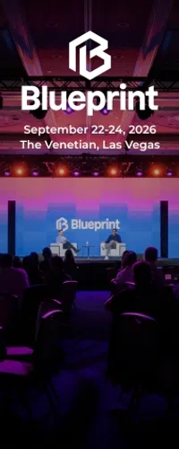 Blueprint event stage with two speakers seated, audience in foreground, September 22-24, 2026, Las Vegas