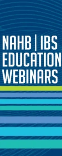 NAHB IBS Education Webinars text over blue background with green and blue horizontal stripes.