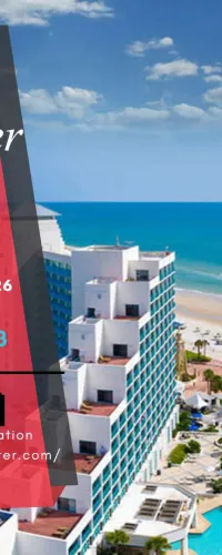 Oceanfront hotel with pool and beach view promoting Olameter at Florida Water Resources Conference 2026 booth 1213.