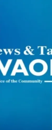 News & Talk WAOK logo with tagline The Voice of the Community on blue gradient background