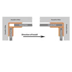 Diagram showing Palisade Plank installation direction against drywall or other surfaces at right-angle corners.
