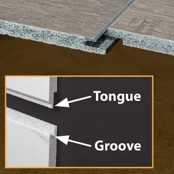 Close-up of tongue and groove wood panels showcasing the interlocking joint design for flooring or paneling.