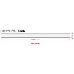 Top view of a shower pan curb measuring 59.4 inches long and 3 inches high with dimensions marked.
