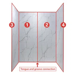 Diagram showing four marble wall panels numbered 1 to 4 with tongue and groove connection between panels 1 and 2.