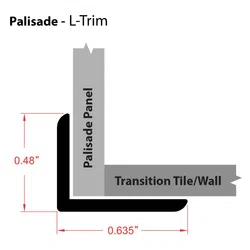 Diagram of Palisade L-Trim with measurements showing 0.48 inch vertical and 0.635 inch horizontal dimensions.