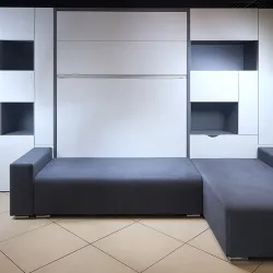 a room with a couch and a table