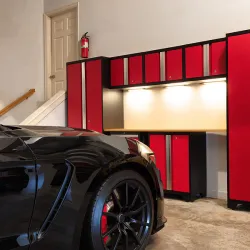 a car parked in a garage