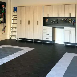 a room with a tile floor and a tile floor