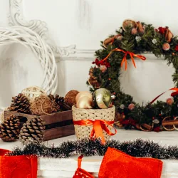 a living room filled with holiday decorations