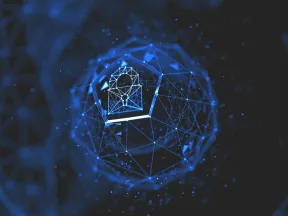 Digital blue lock icon surrounded by network connections symbolizing cybersecurity and data protection.