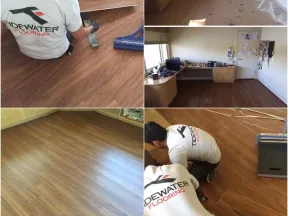 a collage of a person sitting on the floor