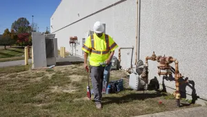 Blood Hound employee performing Underground Utility Location services