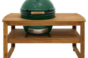 Acacia Hardwood Tables 
Big Green Egg Acacia Hardwood Tables are fabricated from all-natural, kiln-dried solid planks of genuine acacia wood, which is highly regarded for its excellent weathering characteristics.

* Each table offers ample and convenient 