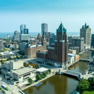a city with a river running through it
