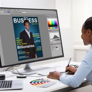 Graphic Designer reviewing an Artwork File to be Printed
