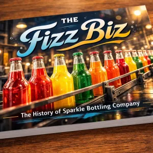 A softcover book about the history of the Sparkle Bottling Company with colorful bottles of soda on the cover