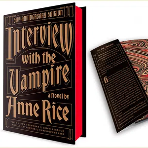 Special 50th anniversary edition of Interview with the Vampire by Anne Rice with decorative black and red cover design