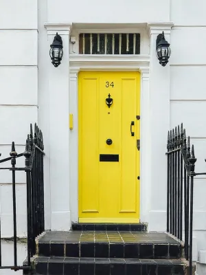 a yellow door on a house