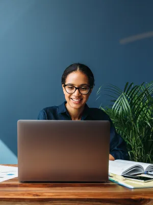 a person sitting at a desk with a laptop