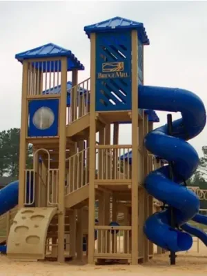 a blue and yellow playground