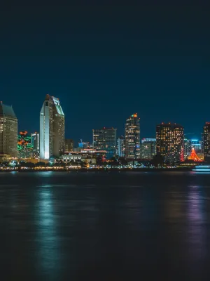 a city skyline at night