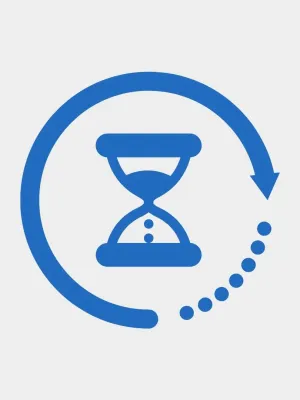 Graphic of hourglass followed by circle