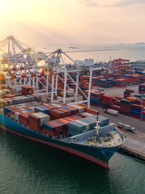 a cargo ship at a port