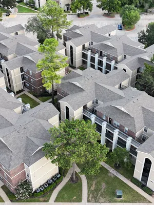 Aerial view of Mattco shingle roofing on a student housing complex in Prairie View TX