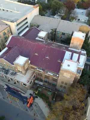 a high angle view of buildings