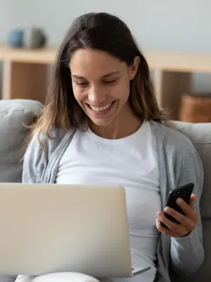 a woman using a phone