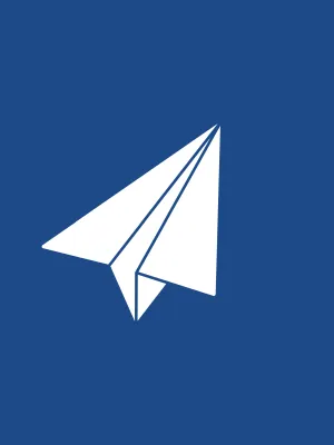 White paper airplane icon centered on solid blue background symbolizing messaging and communication.