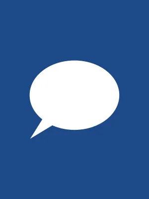 White speech bubble icon on blue background symbolizing communication or chat.