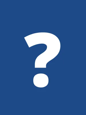 White question mark centered on solid blue background symbolizing inquiry or unknown.