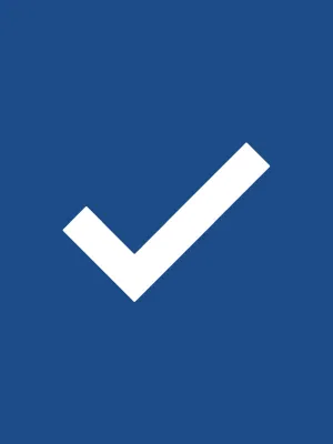 White checkmark icon centered on a solid blue background symbolizing confirmation or success.